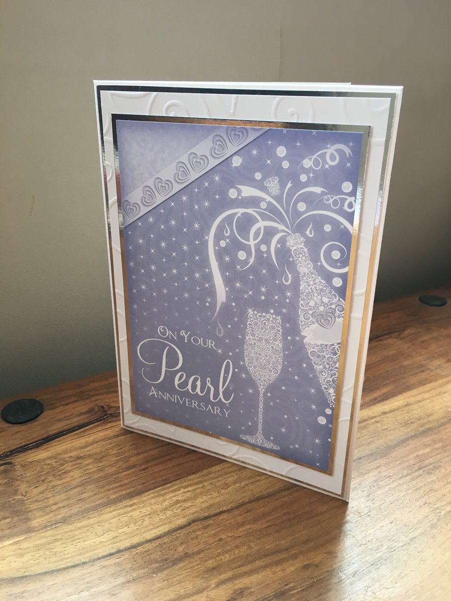 Handmade Pearl Anniversary Card - Blank Inside - 30 years