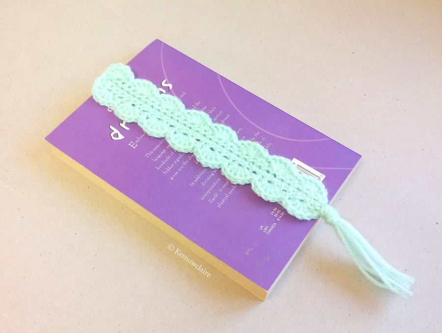 Turquoise bookmark with tassel, crochet bookmark, handmade