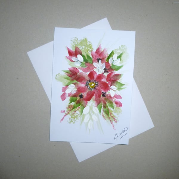 original art hand painted floral greetings card blank ( ref FA 648 M2 )
