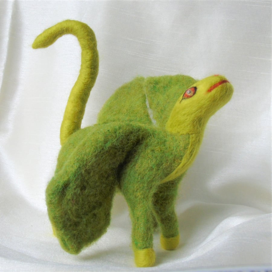 Needle felted dragon, green tones, winged dragon, baby dragon