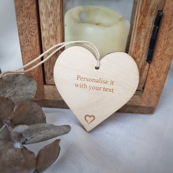 Rustic wooden round heart gift tag, keepsake. Personalise it with your text