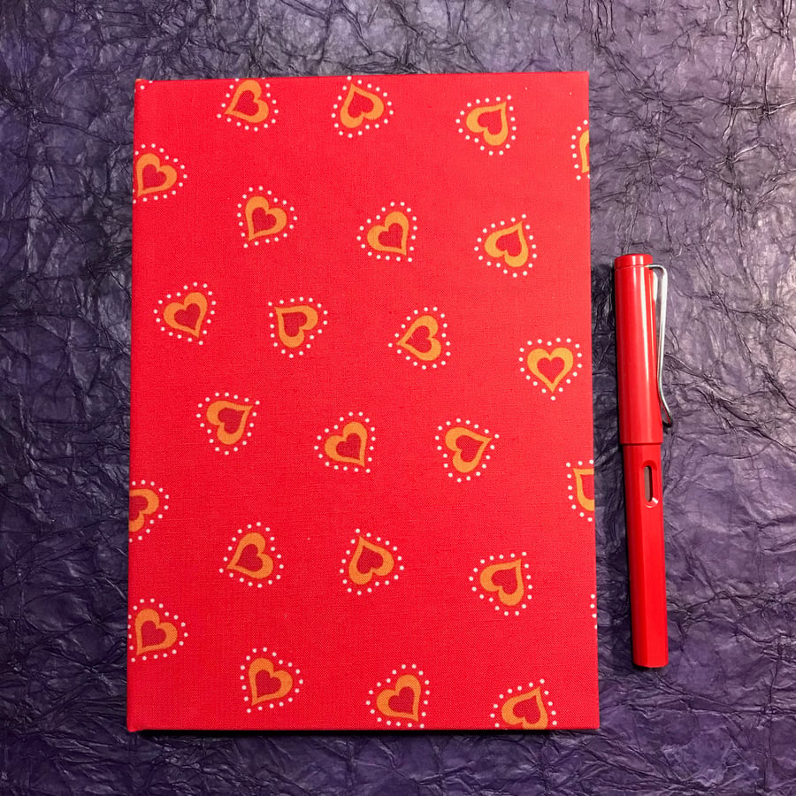 A5 Lined Notebook with full cloth love heart cover
