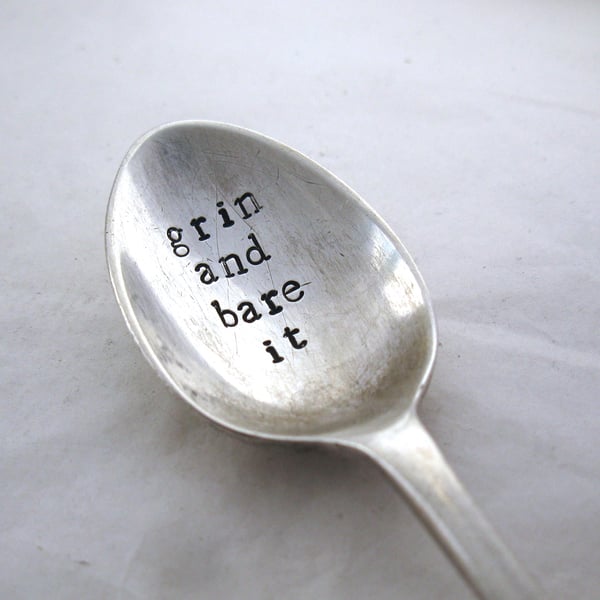 Grin and Bare It, Handstamped Vintage Spoon for Naturists
