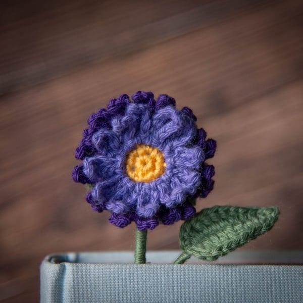 Purple Aster Crochet Bookmark - Midnight Purple