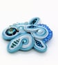 Blue Soutache Brooch Crystal Beaded Handmade Statement Pin Gift - Image 3