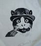 Steampunk Cat Rucksack Bag Linocut Hand Printed Cream  - Image 3