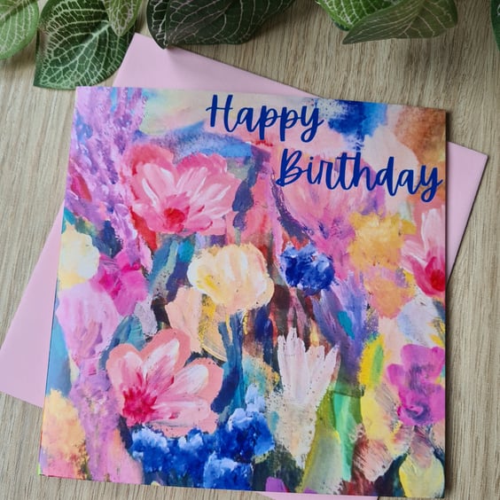 Abstract floral art birthday card