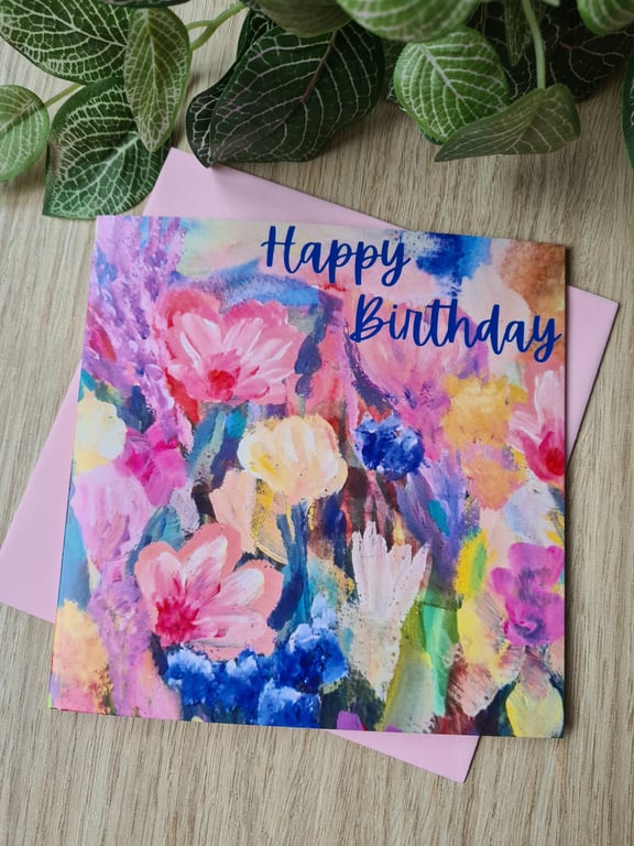 Abstract floral art birthday card