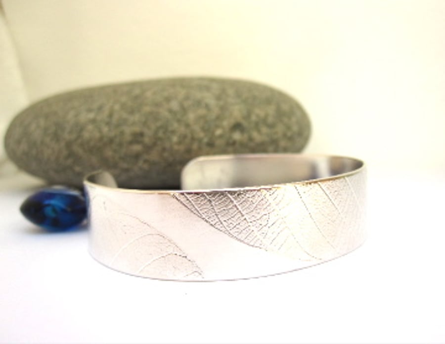 Out of stock Leaf Print Sterling Silver Cuff Bangle Sterling Silver Metalsmith