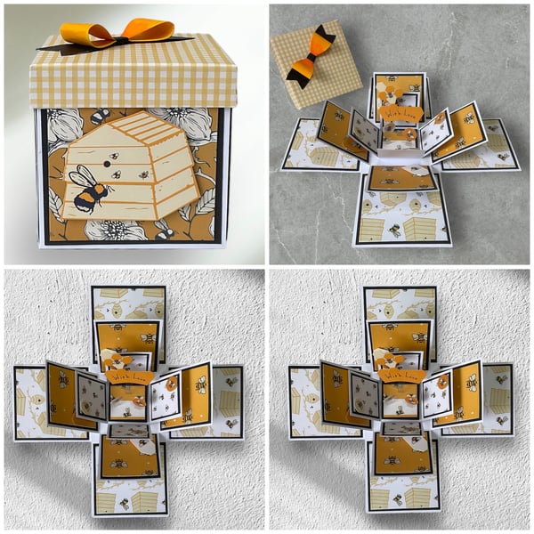 Bee Exploding Box. Handmade unique 3D ‘exploding’ box, special occasion keepsake