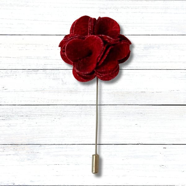 Red Flower Lapel Pin, Buttonhole, Christmas gift