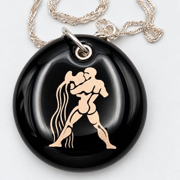Aquarius Fused Glass Pendant with Real Platinum Lustre Symbol