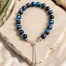 Blue Tiger's Eye Beaded Bracelet with adjustable sliding clasp 