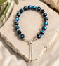 Blue Tiger's Eye Beaded Bracelet with adjustable sliding clasp  - Image 1