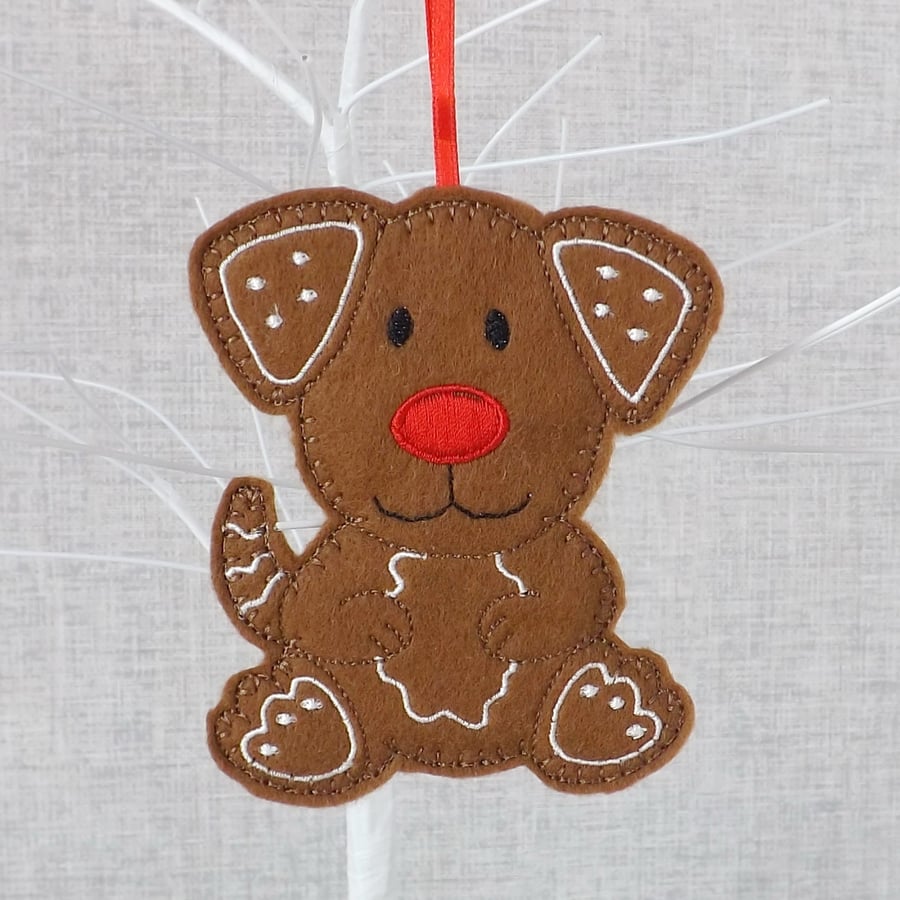 Gingerbread dog decoration, hanging decoration, felt.
