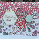 Pretty floral and hexagon birthday wishes card