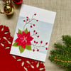 Card, Christmas card, Poinsettia and rosehips print.