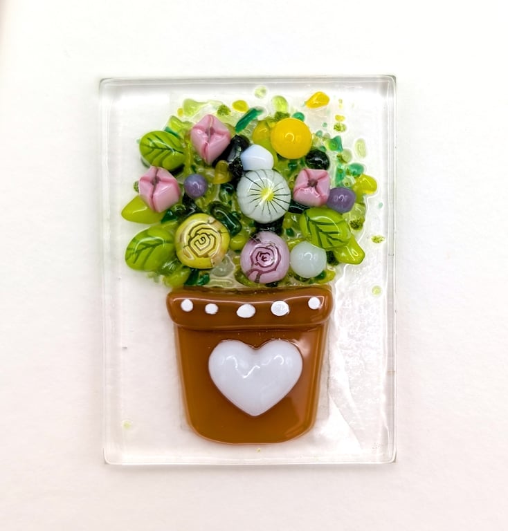 Handmade Fused Glass Card Flower Pot Mothers Day