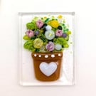 Handmade Fused Glass Card Flower Pot Mothers Day