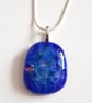 Blue Fused Glass Pendant - Iridescent Abstract Glass Necklace