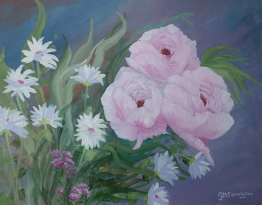 Pink Peonies with Daisies