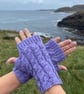 Hand knitted fingerless gloves, featuring cable knit pattern      MAUVE  - Image 1