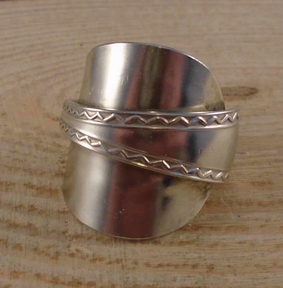 Upcycled Silver Plated Zig Zag Wrap Spoon Ring SPR072001