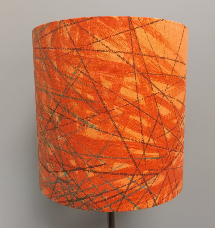 Orange with Green Brown Lines Swedish 50s Mid Century Vintage fabric Lampshade