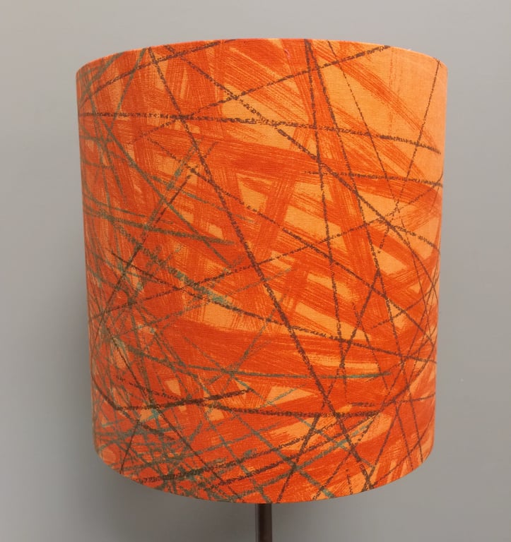 Orange with Green Brown Lines Swedish 50s Mid Century Vintage fabric Lampshade