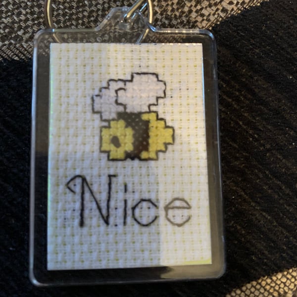 Bee nice cross stitched key ring