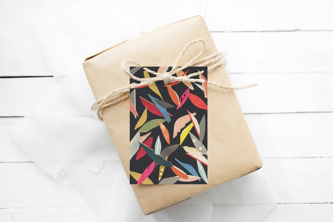 Set of 12 Abstract Gift Tags - Falling Leaves (Black)