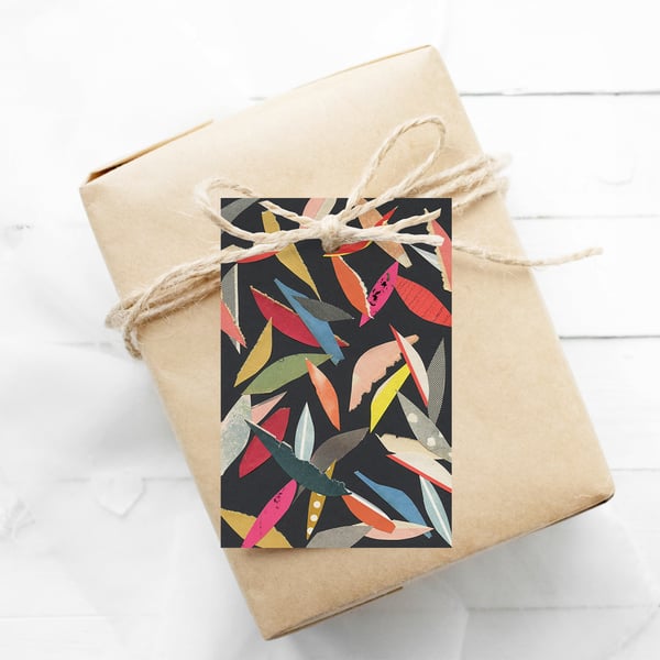 Set of 12 Abstract Gift Tags - Falling Leaves (Black)