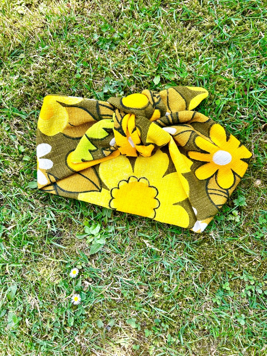 Retro headband - Self tie - Barkcloth fabric