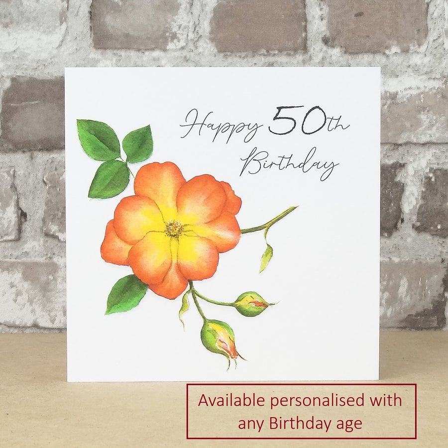 Birthday Card Rose Personalised with any Birthday AGE