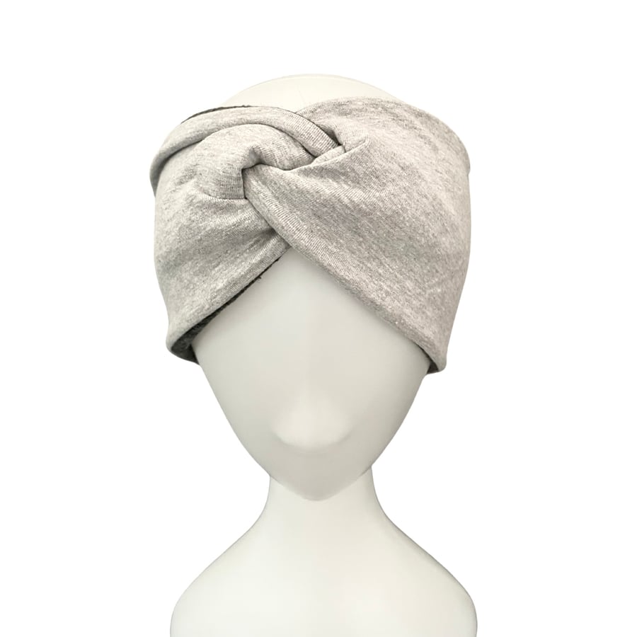 Light Grey Headband Fleece Lined Warm Turban Twist Ear Warmer Headband for Women