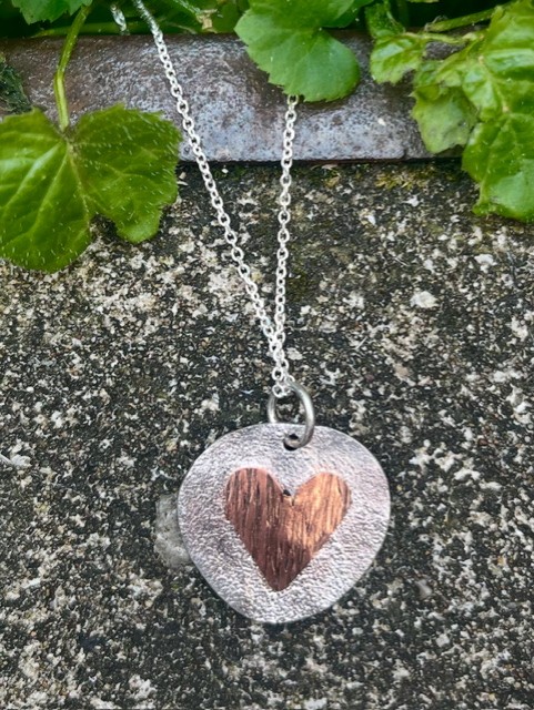 Handmade Sterling Silver 925 & Copper Heart Pendant Necklace - Unique Jewellery