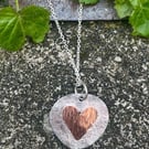 Handmade Sterling Silver 925 & Copper Heart Pendant Necklace - Unique Jewellery