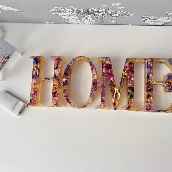 Light up Handmade Floral Resin HOME Sign with LED LIGHTS interior Decor for home