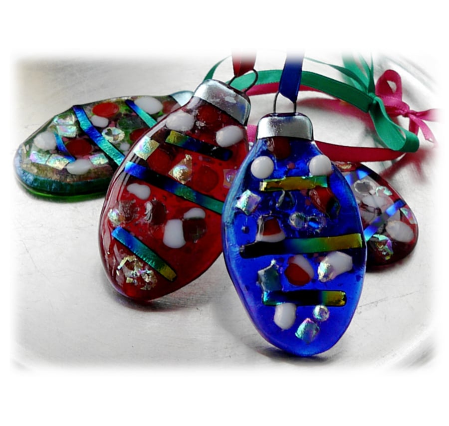 Bauble Oval Fused Glass  Christmas Tree Decoration Dichroic 