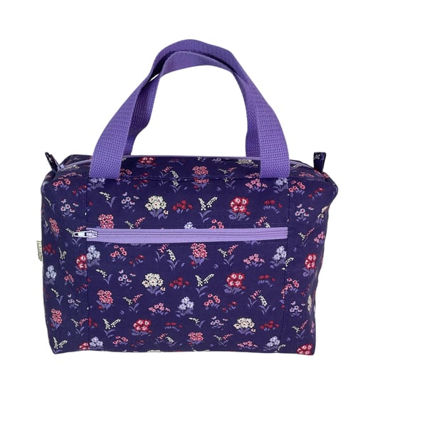 Large wash bag in Liberty cotton, floral toiletries bag with handles and pocket.