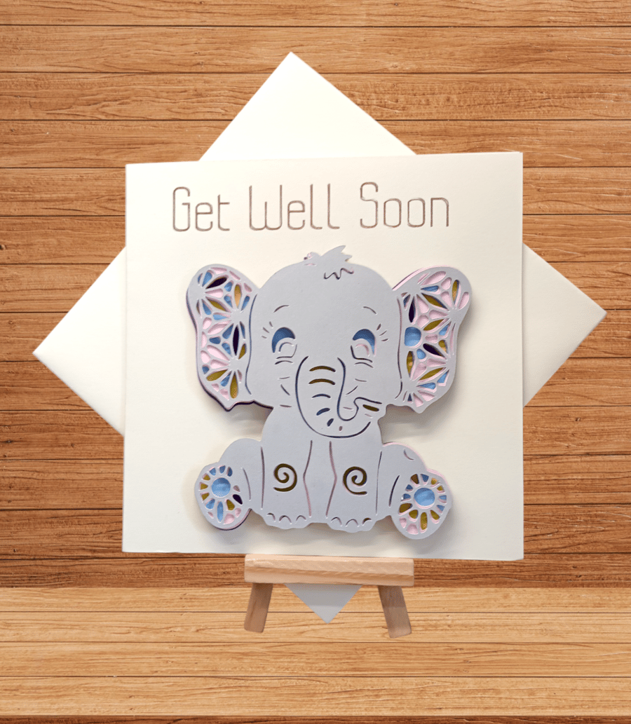 Beautiful layered baby elephant get well soon card