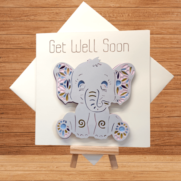 Beautiful layered baby elephant get well soon card