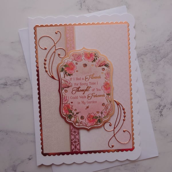 If I Had A Flower Vintage Rose Gold Any Occasion 3D Luxury Handmade Card