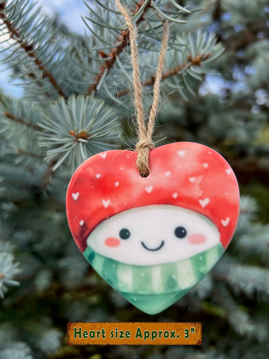 Christmas Tree Handmade Decoration Ornament – Ceramic Heart – Cute Snowman Face