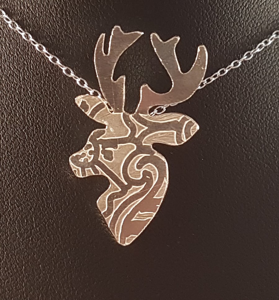 Sterling Silver Etched Mehndi Stag Necklace
