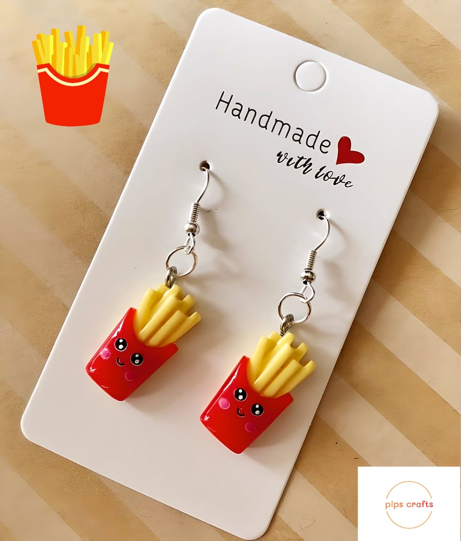 Fun French Fries Earrings, Quirky Jewellery, Chips, Fast Food