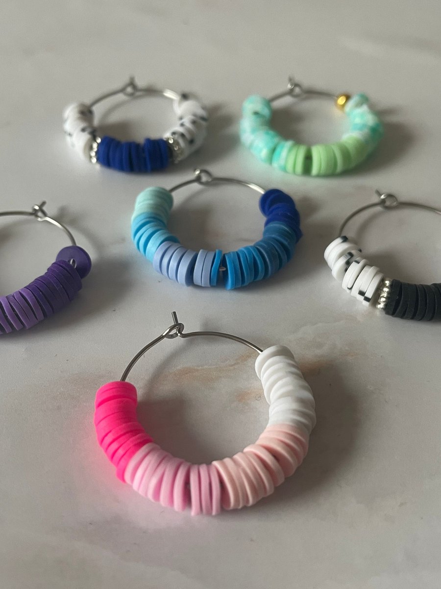 Customise Polymer Clay Bead Hoops Hypoallergenic Stainless Steel 25mm or 20mm