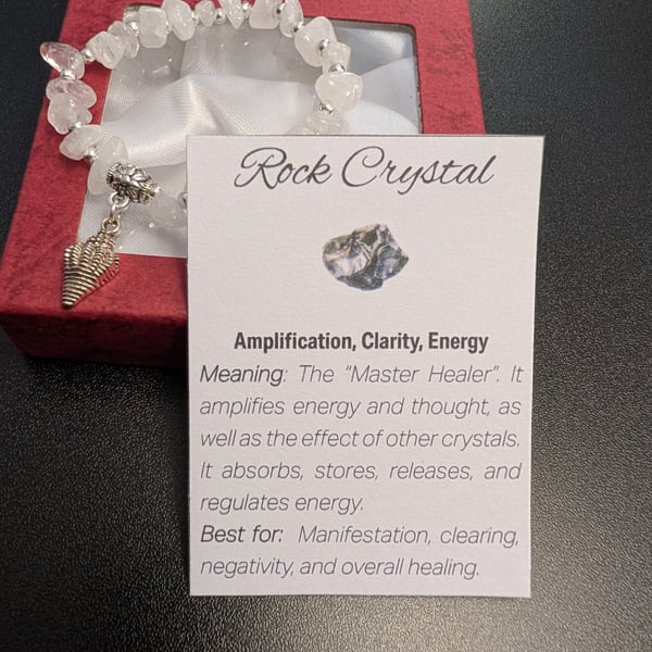 Rock Crystal Natural Gemstone Bracelet with charm and meaning card 