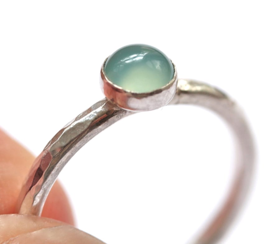 Silver Stacking Ring - Aqua Chalcedony Stacking Ring - Stackable Ring