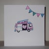 Camper Van and Bunting Blank Greetings Card